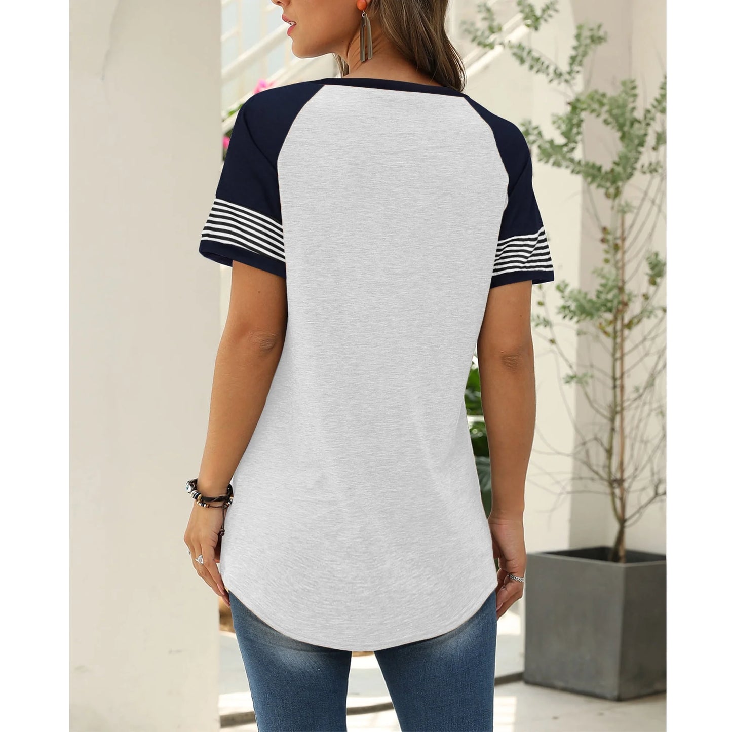 Women Tops Short Sleeve Summer Shirt for Women Baseball Tunic Top Casual Knit T Shirts Striped Light Pink Cute Tees