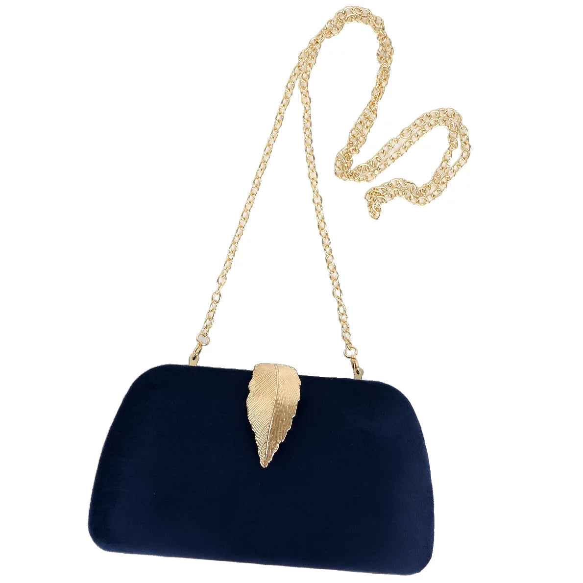 Women'S Faux Suede Soild Clutch Handbag, Navy Blue