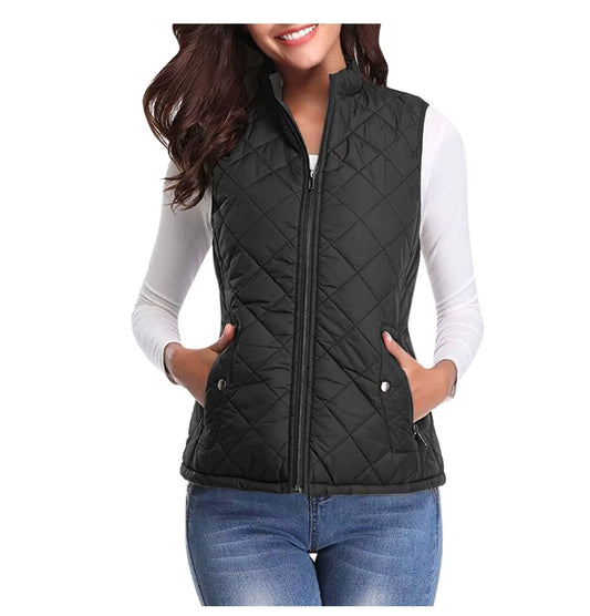 Women'S Padded Vest Quilted Jacket Ladies Zipper Sleeveless Waistcoat Autumn Winter Lightweight Comfortable Cotton down Vests